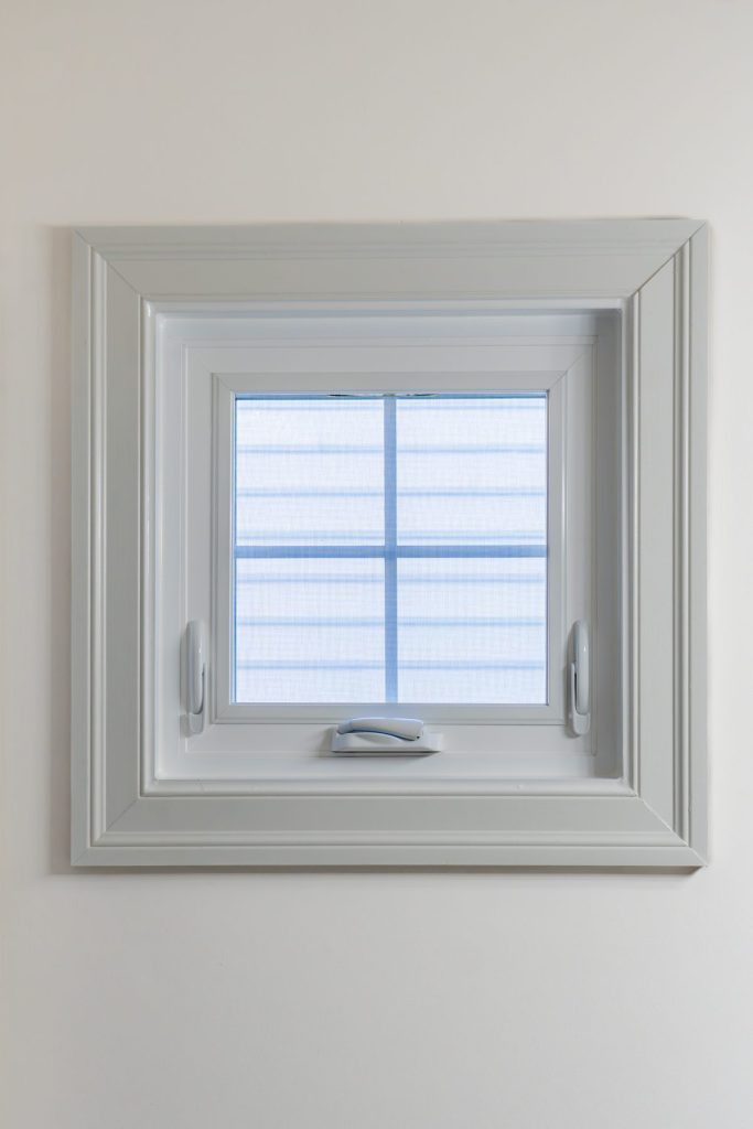 Vytex white casement window with built-in blinds