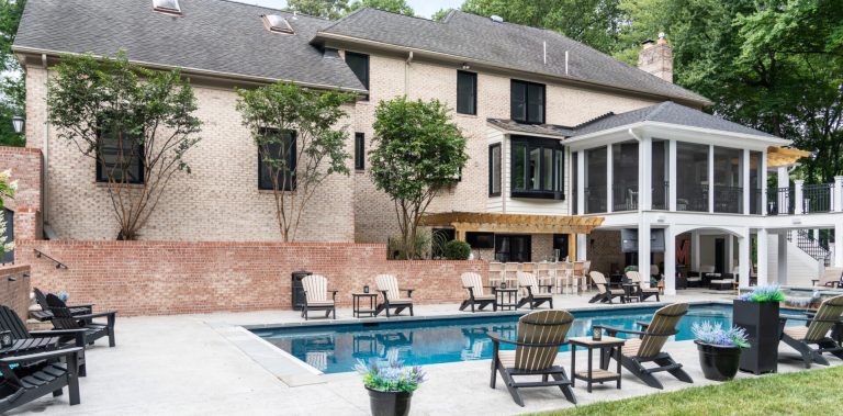 True Black Vytex Potomac windows overlooking a backyard pool