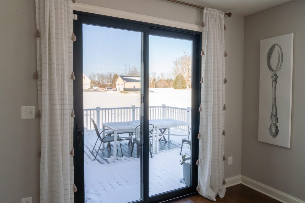 Interior view of a Vytex Signature Series True Black sliding patio door